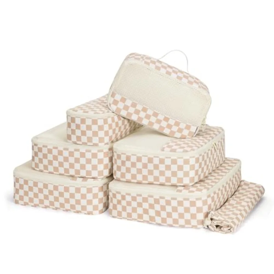 

7 Set Checkered Packing Cubes for Travel Carry on Suitcase Luggage Organizer Bags for Women Men Durable Packing Organizers Bag