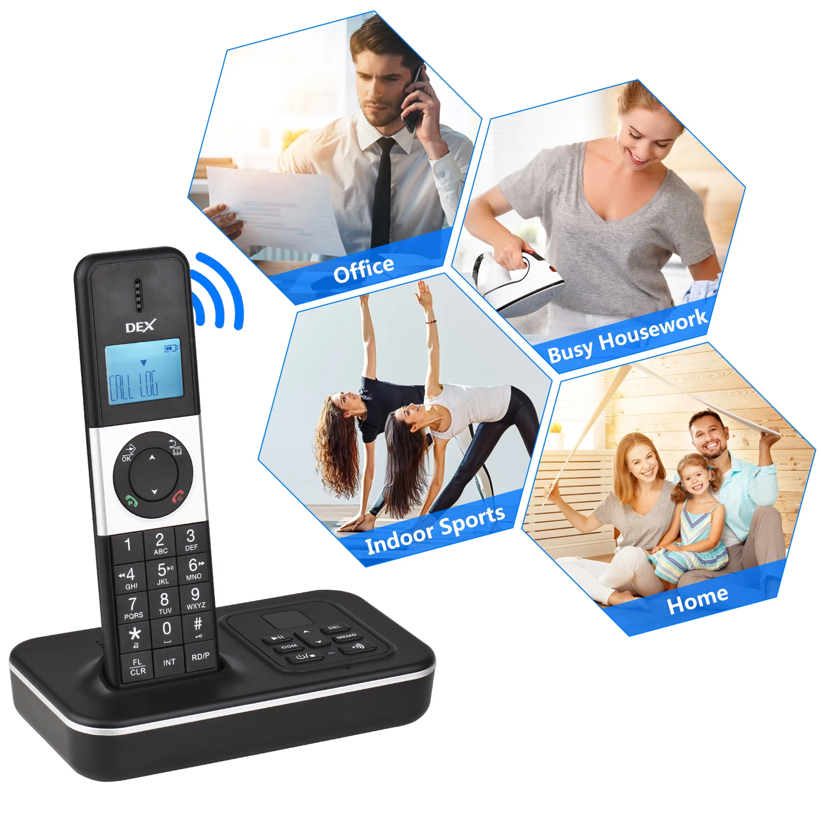 D1002 TAM-T 3-Handset Cordless Phone with Answering Machine Caller ID/Call Waiting 1.6 inch LCD 3 Lines Screen Display Rechargea