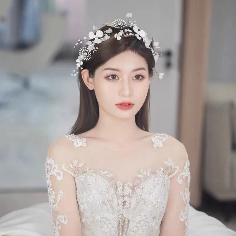 Vòng Tay Ngọc Trai Pha Lê Cô Dâu Tiaras Hairbands Phù Dâu Tóc Cây Nho Phụ Kiện Cưới Trang Sức Mũ Đợi Đầu Đa Năng