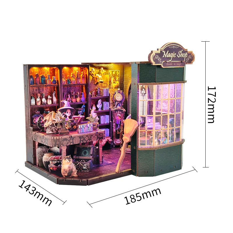 Kit de modelo en miniatura de madera DIY, tienda de magia, Casa, casas de muñecas, rompecabezas 3D, casa de muñecas con muebles, luces para amigos, regalos de cumpleaños