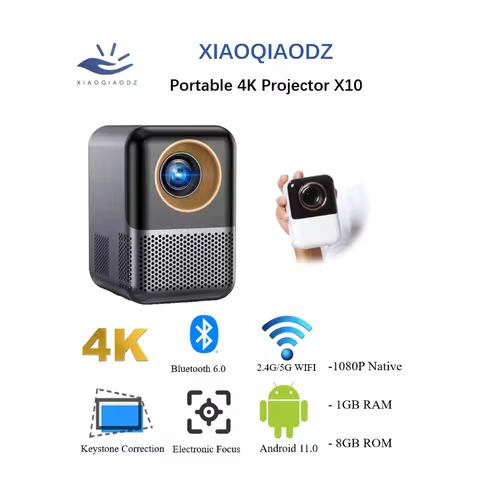XIAOQIAODZ Portable 4K Projector Smart Home Theater Mini LED 1080P Native 8K Android Video Game Phone Cinema Wifi Bluetooth