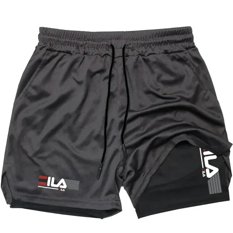 Calções esportivos masculinos dupla camada dois-em-um de secagem rápida respirável shorts casuais verão correndo calças esportivas M-3XL