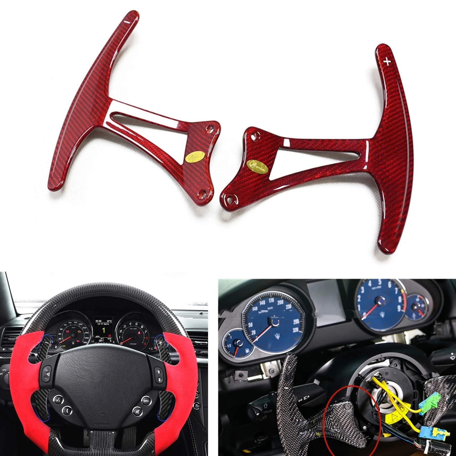 

For Maserati Granturimo Grancabrio GT GC GTS 2008-2015 Steering Wheel Shift Paddle Shifter Extension Carbon Fiber Red