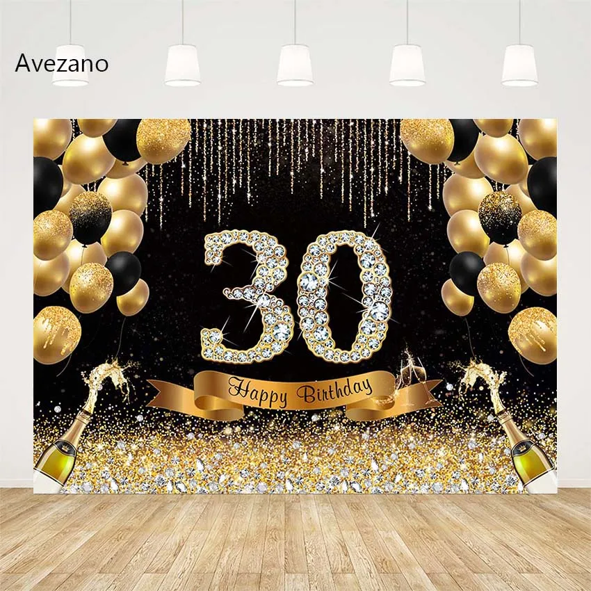 Avezano Photography Backdrop Black and Gold Balloon Glitter 80th Birthday Party Photoshoot Background Woman Photo Studio Decor