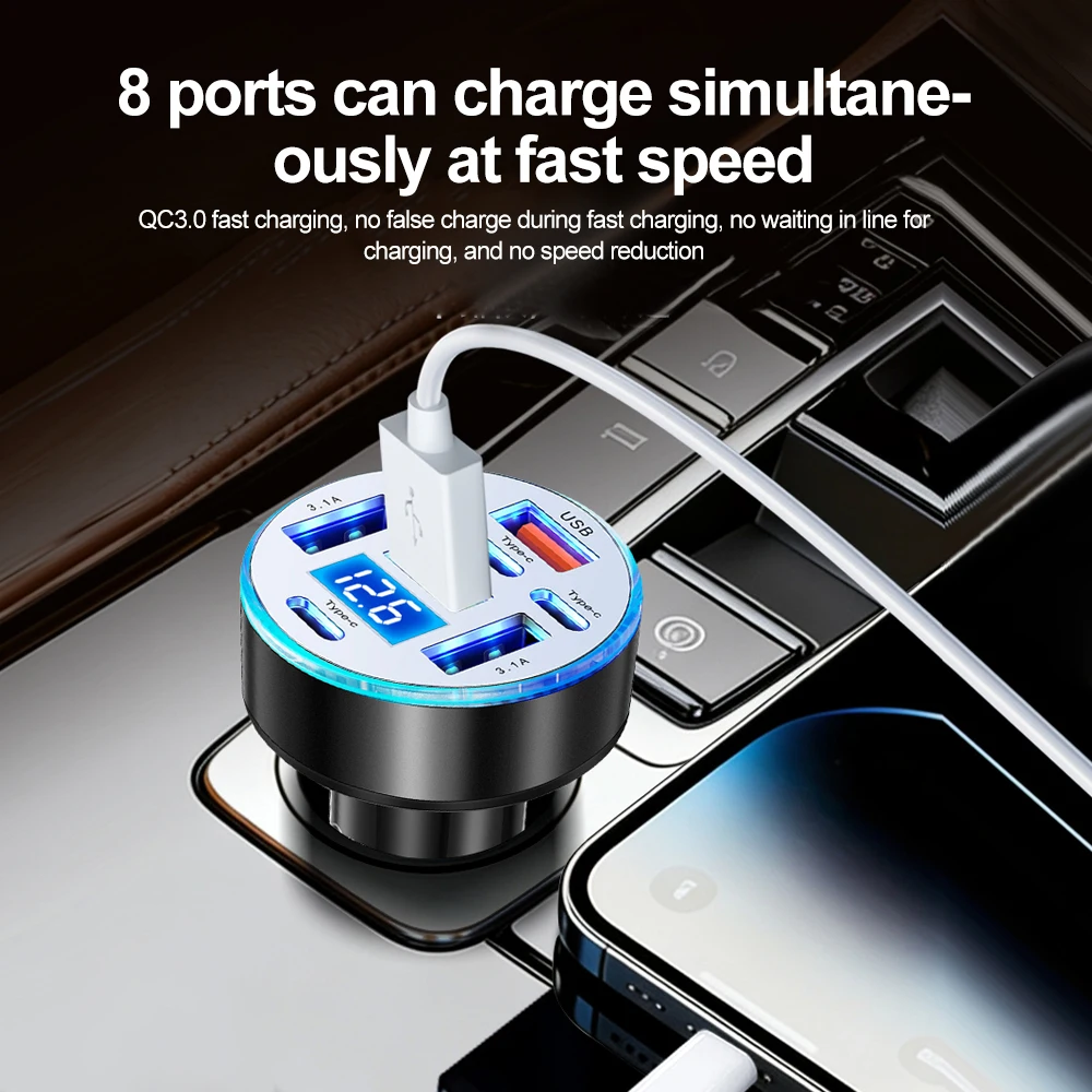 8-In-1 Car Charger Fast Charging Pd 3.1A Usb C Mobile Phone Charger Adapter Cigarette Lighter Modified Mobile Phone Charging