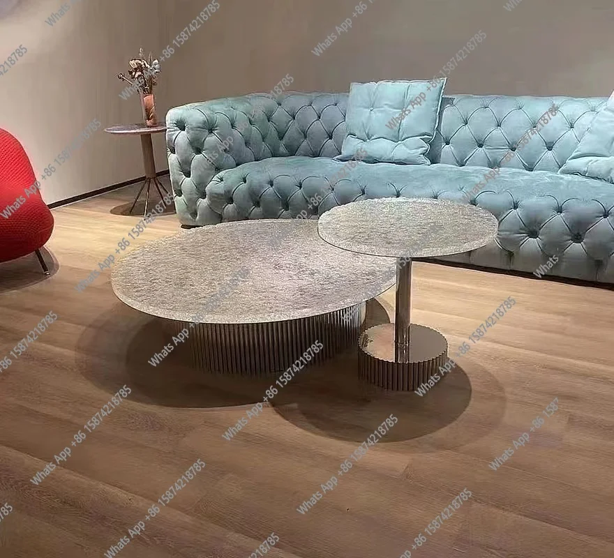 

Italian light luxury round coffee table modern stainless steel transparent crystal acrylic wave high-end tea table