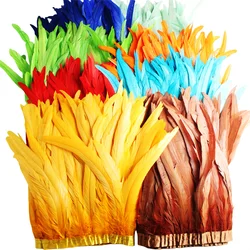 10 Yards Rooster Feathers Trim for DIY Handicrafts, 25-30cm Feather Fringes for Clothes or Carnival Accessories