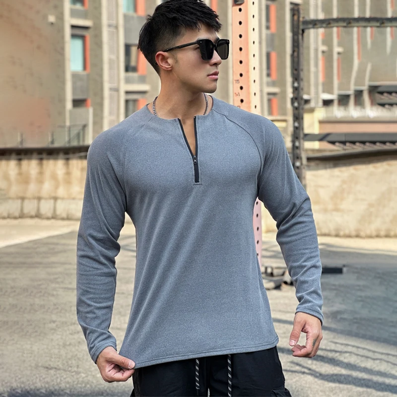 

Spring and autumn new zipper round neck long sleeve T-shirt men's top street wear outdoor casual simple men's wear