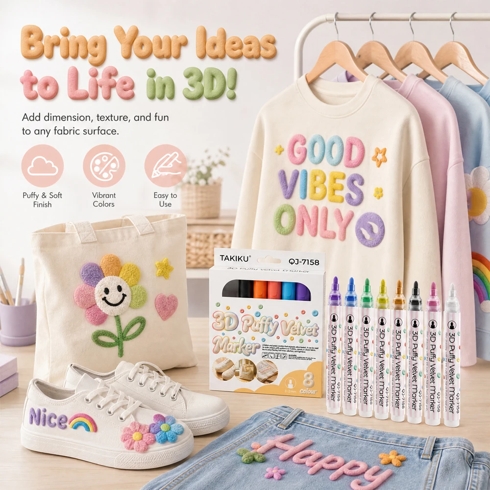 8/12 Colors of 3D Stereo Plush Markers, 3D Bubble Pens That Become Fluffy When Heated, Bring Your Ideas to Life, Suitable for Cloth Shoes, Cloth Bags, Fabrics and Other Materials
