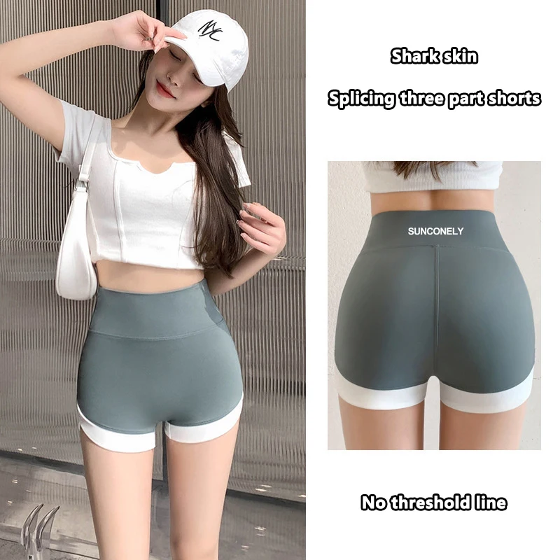 Summer Seamless Mini Shark Shorts Women Thin High Waist White Edge Contrast Color Sexy Casual Sport Short Safety Shorts