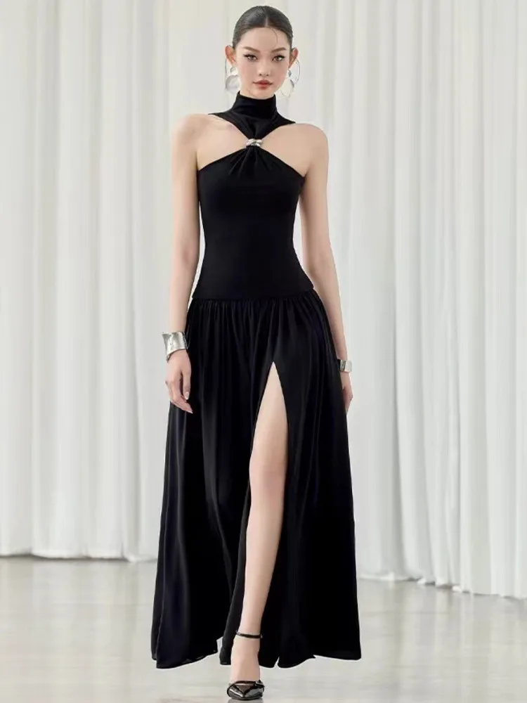 

DEAT Elegant Dress Halter Sleeveless Irregular High Split Long Slim Women's Evening Party Dresses 2026 Spring New Tide 35Z3997