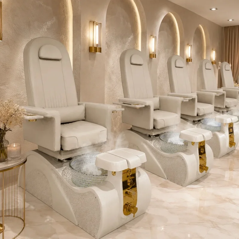 Pedicure Spa Chair LED Light Remote Control Massage Function Steam Function Glass Foot Bath Basin for Pedicure Salon