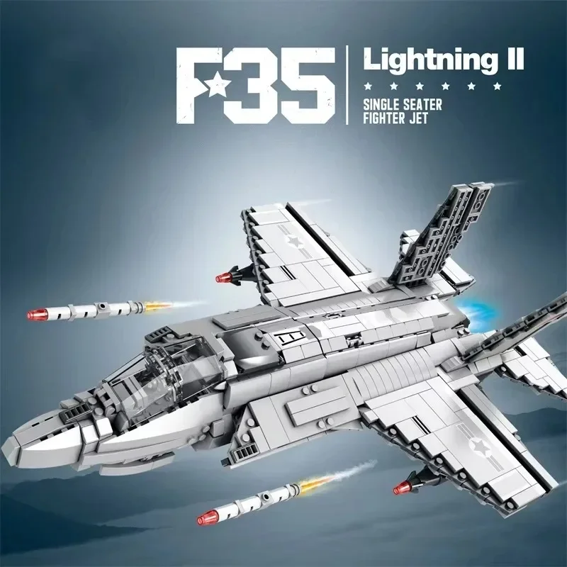 Detailed STOVL Warplane Building Blocks,Stealth Fighter with Lift Fan Retractable Landing Gear Display Model Compatible Lego