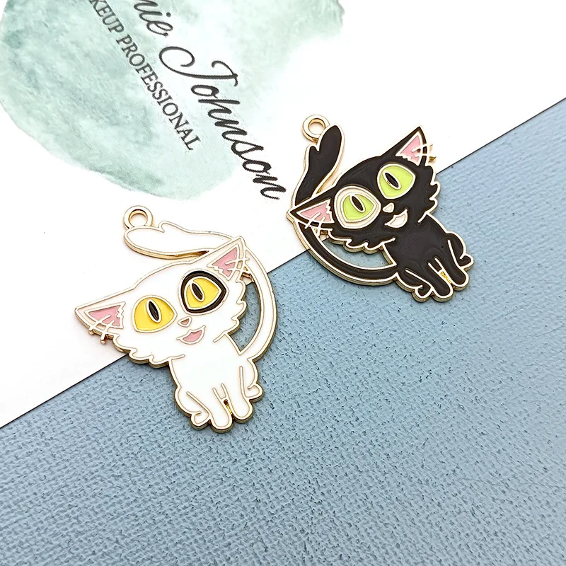 

New Cute Cat Animal Enamel Alloy Charms DIY Metal Jewelry Accessories Earrings Necklace Bracelet Oil Drop Pendant 40pcs 30*40mm