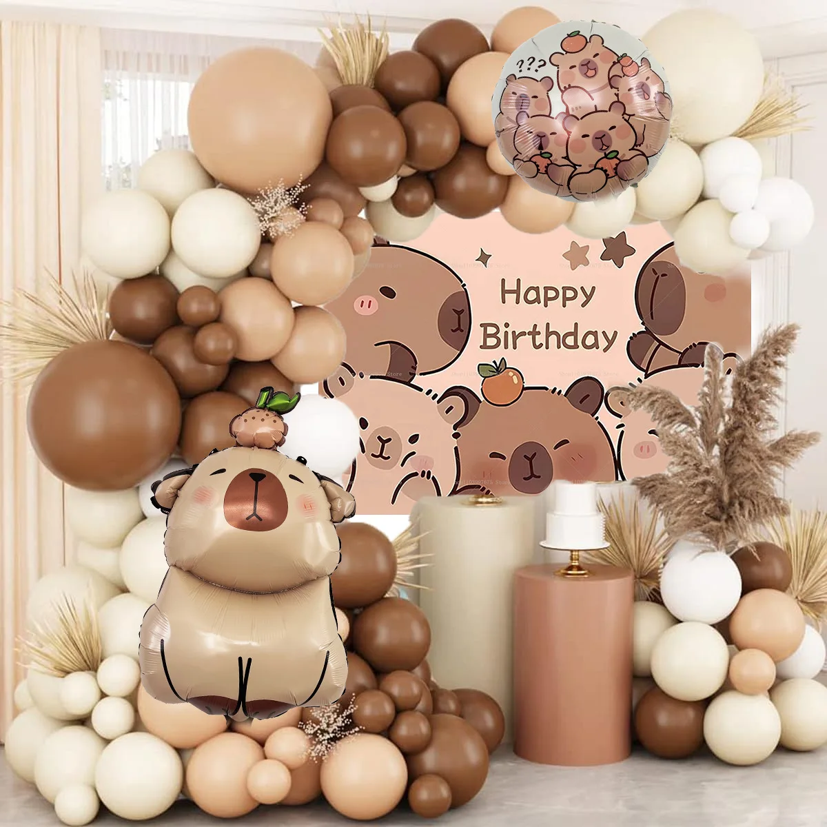 

Capybara Birthday Balloons & Backdrop Set - Kids Party Decorations Kit, Cute Capybara Themed Birthday Scene Setup Supplies