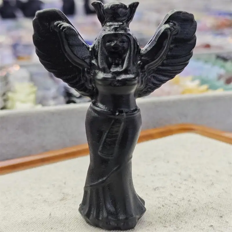 Natural Black Obsidian And Yooperlite Goddess Carving Reiki Faith Handicraft Ornaments Healing Home Decoration Gift 1pcs view 2