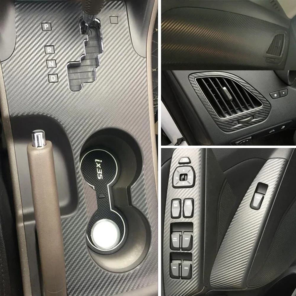 Carbon Fiber for Hyundai Tucson ix35 2010-2017Car Film Interior Sticker Center Console Gear Dashboard Air Door Handle Lift Panel