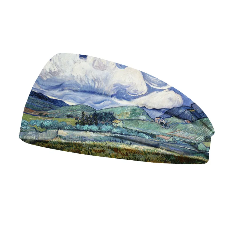 Van Gogh oil painting Women Hair Bands Headband Sports Run Bandage Elastic Girl Wide Headband Headwrap Headpiece Hairband Ladies