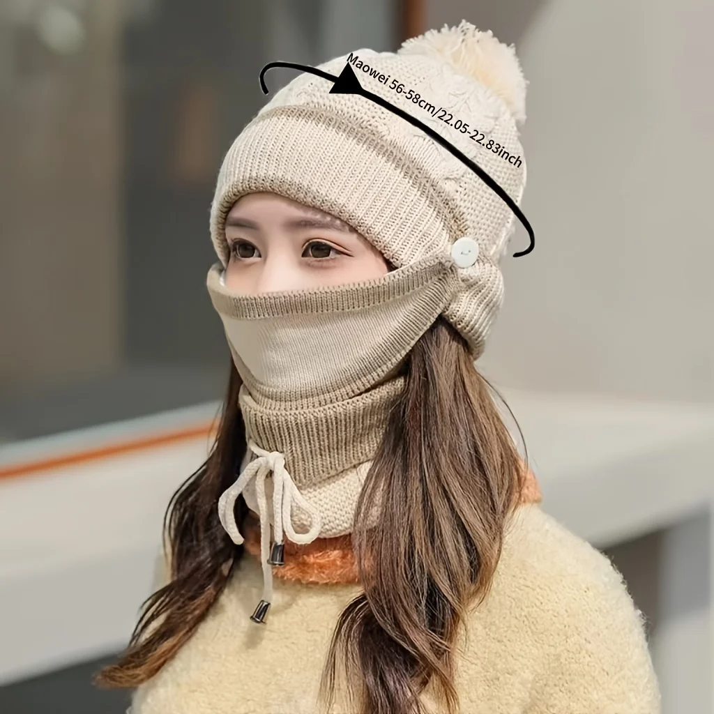 

3-piece set~Women's autumn and winter thick fleece warm ear cap scarf set with additional plush