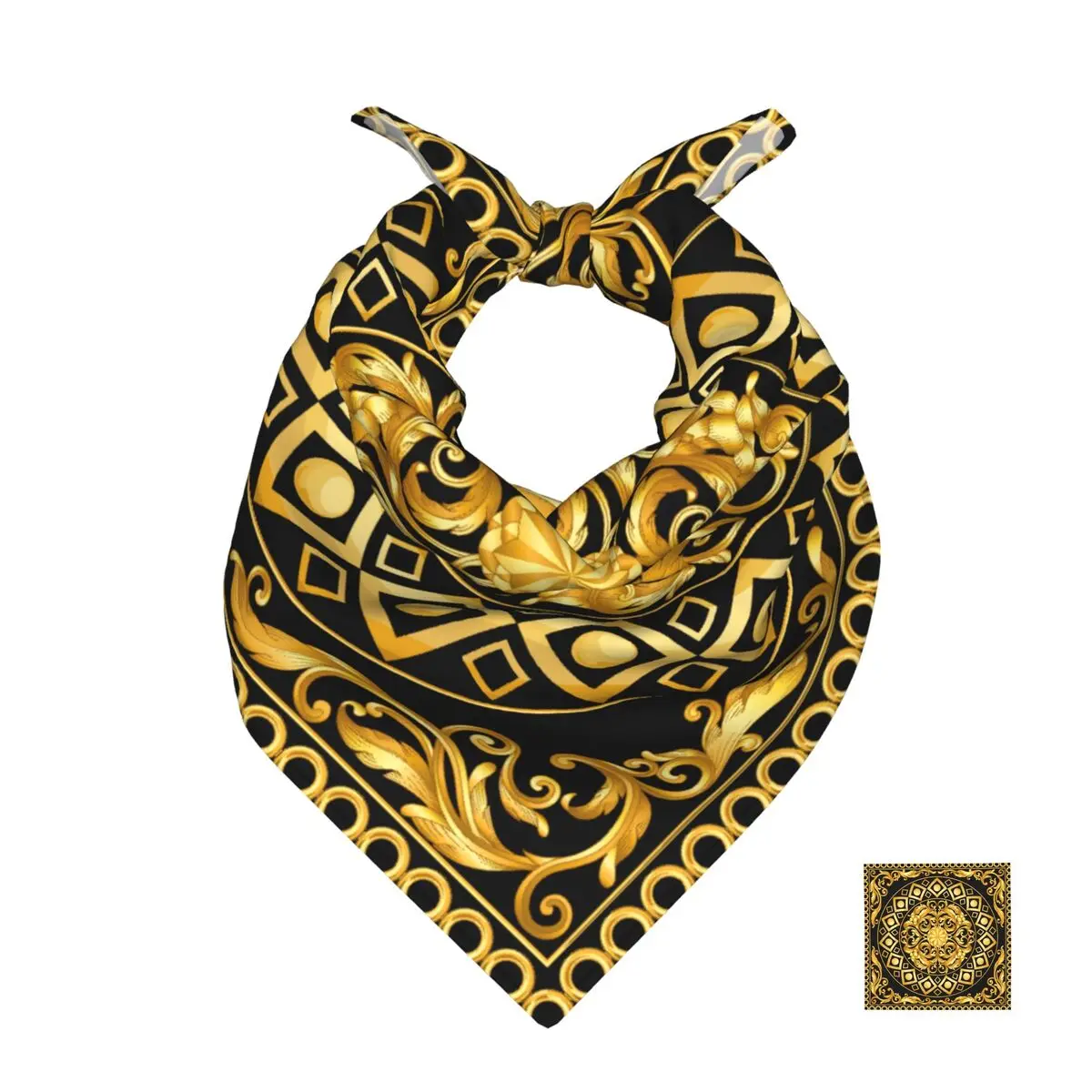 

Golden Luxury Flower Square Scarf Soft Breathable Daily Kerchief