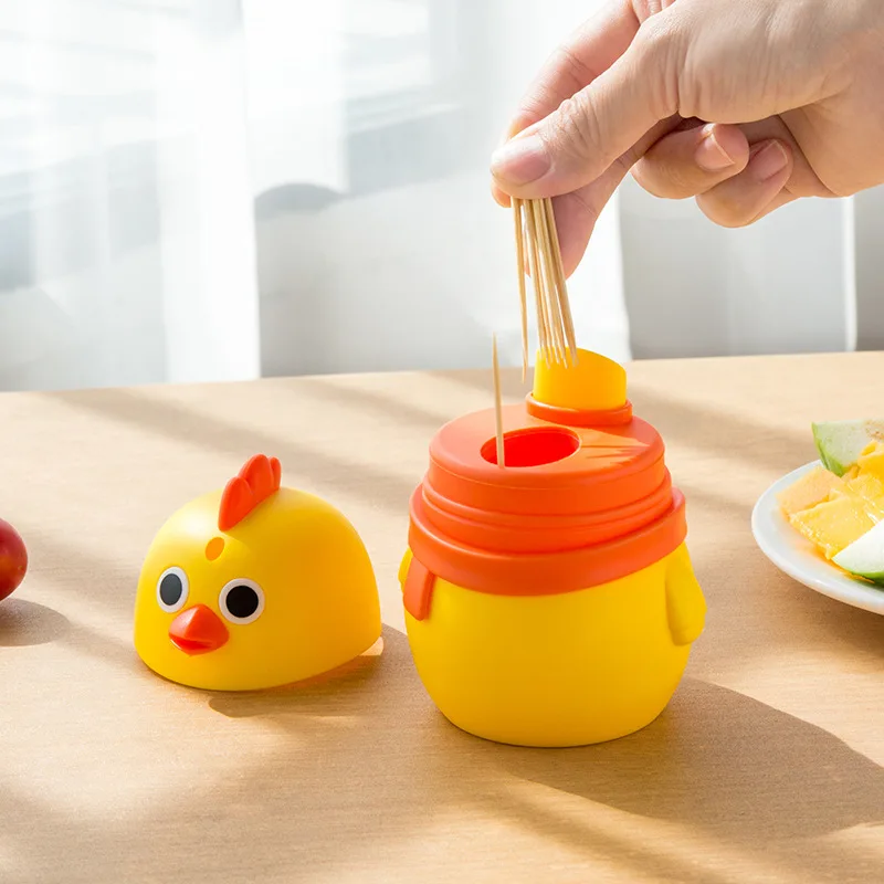 New Cartoon Cute Chick Daily Daily Necessity Toothpick Box Household Desktop Decoration Press Type Automatic Rise Toothpick Box
