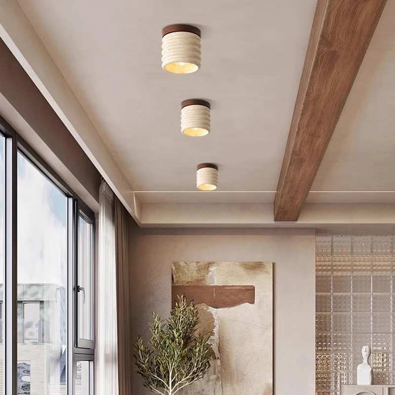 

Yellow Cave Stone Corridor Ceiling Light, Entrance Balcony Light, Japanese Wabi Sabi Style Retro Corridor Light