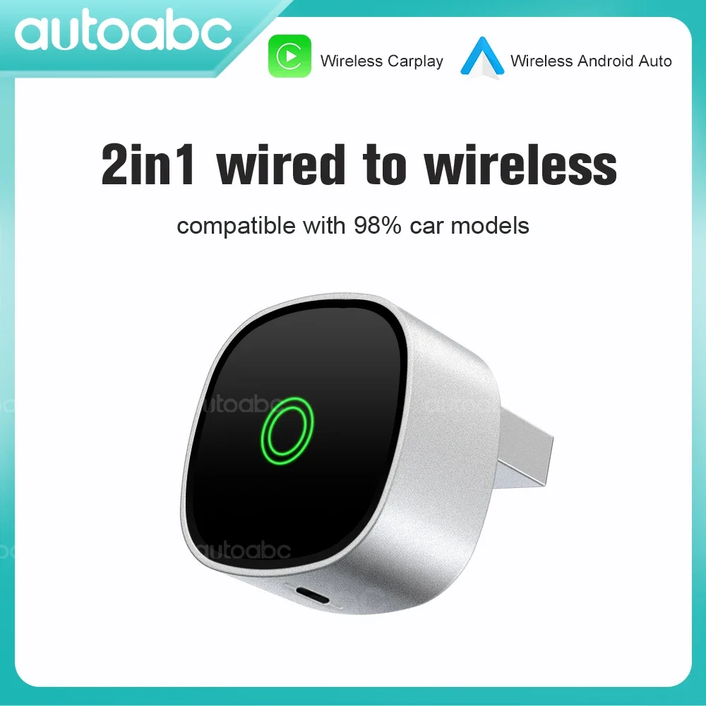 

AUTOABC 2025 Новый беспроводной адаптер CarPlay 2 в 1, вилка и вилка, автоматическое подключение, без задержки, преобразует проводку в беспроводе