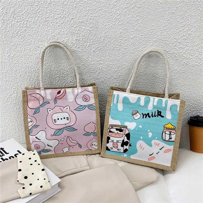 Flower Pattern Linen Handbag For Women Fashion Designer Bag Convenient Large-Capacity Shopper Tote Travel Grocery Storage Bag