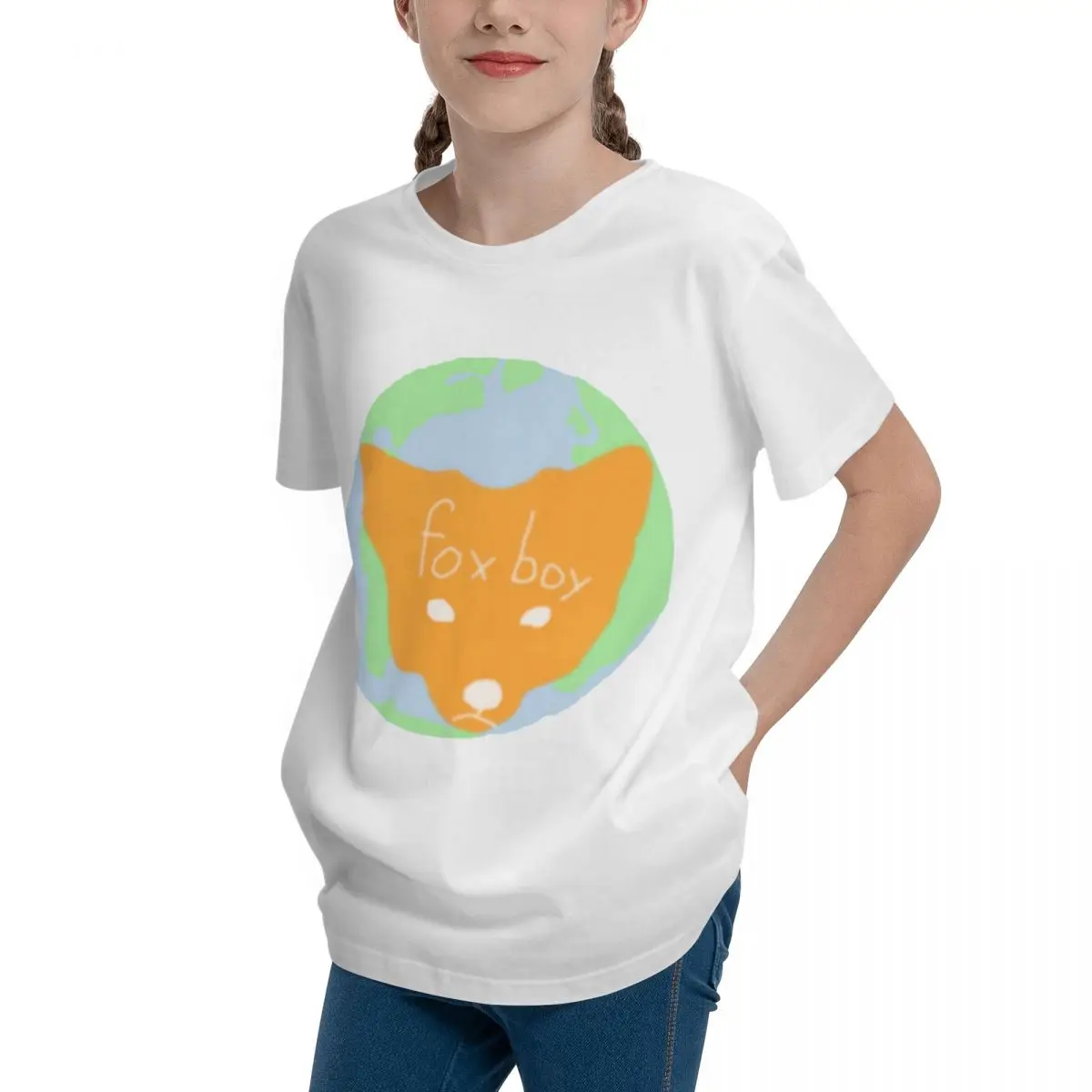 Fox Boy Globe For Sale Teeanger Basic Short Sleeve T-Shirt Retro Top tee Unique Humor Graphic High grade