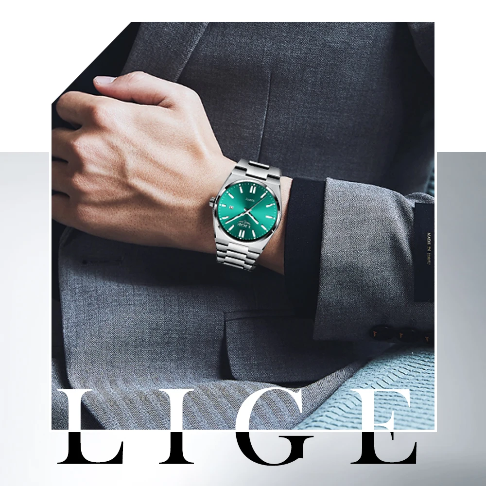 LIGE Top Brand Luxury Quartz Man Watch Stainless Steel Band Business Watches for Men Auto Date Waterproof Luminous Casual Clocks