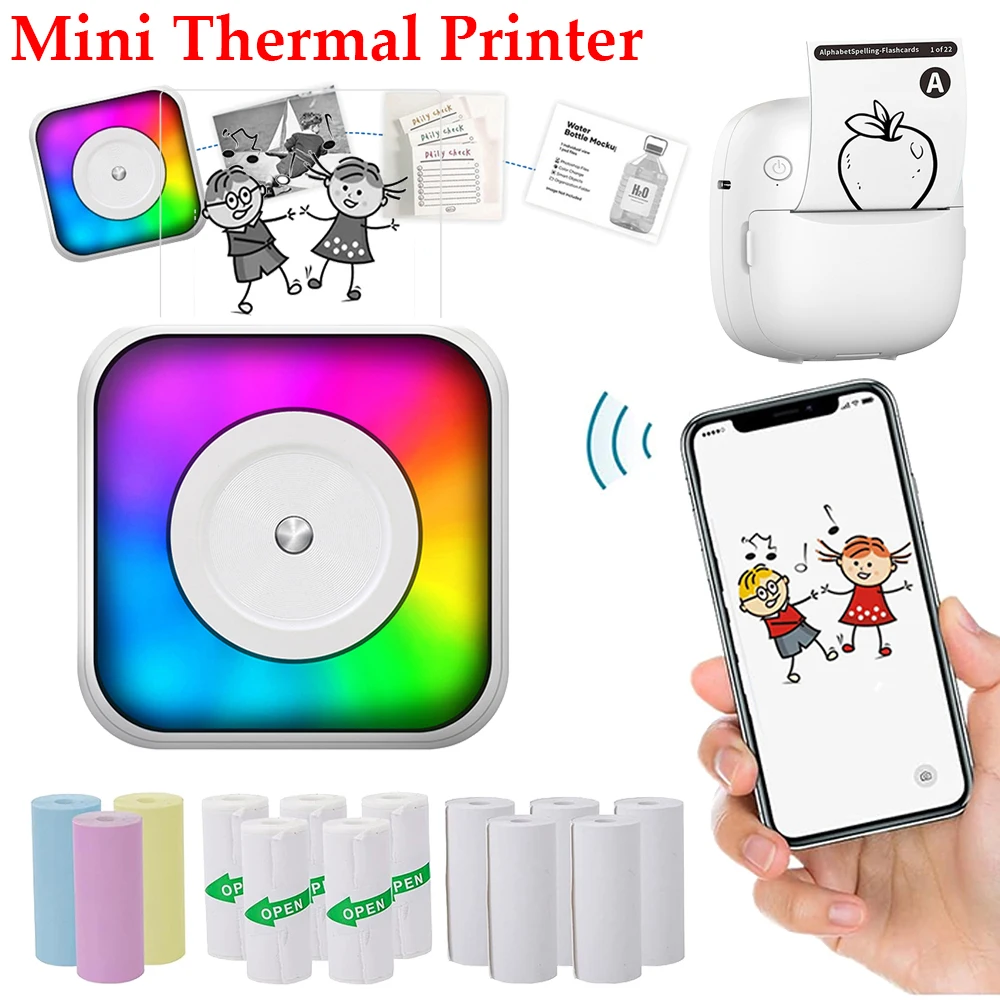 58mm Mini Portable Inkless Thermal Printer Wireless BT 200dpi Photo Label Memo Wrong Question Printing Tag Bluetooth Printer