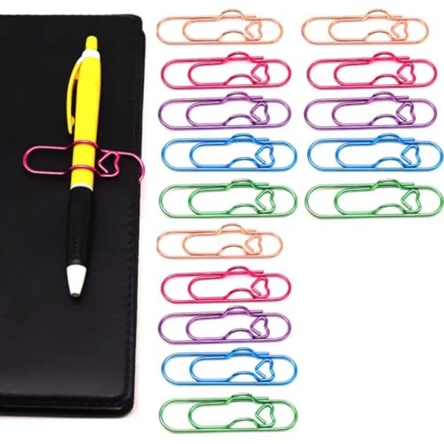 

15 Pcs Metal Pen Holder Clips for Notebook, Planner Accessories, Heart Paper Clips