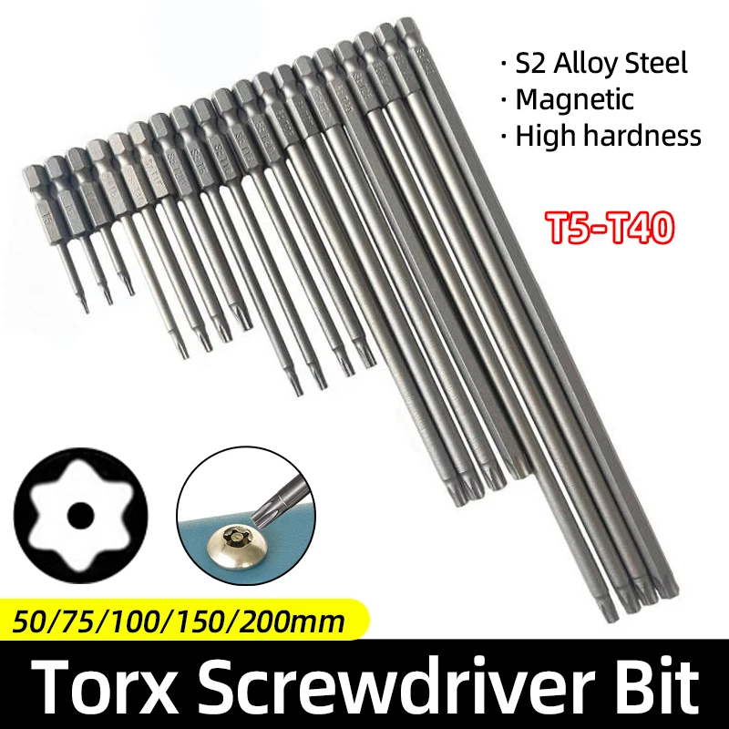 50/75/100/150mm Security Tamper Proof Magnetic Screwdriver Set Drill Bit Screw Driver Bits Hex Torx Flat Head 1/4\