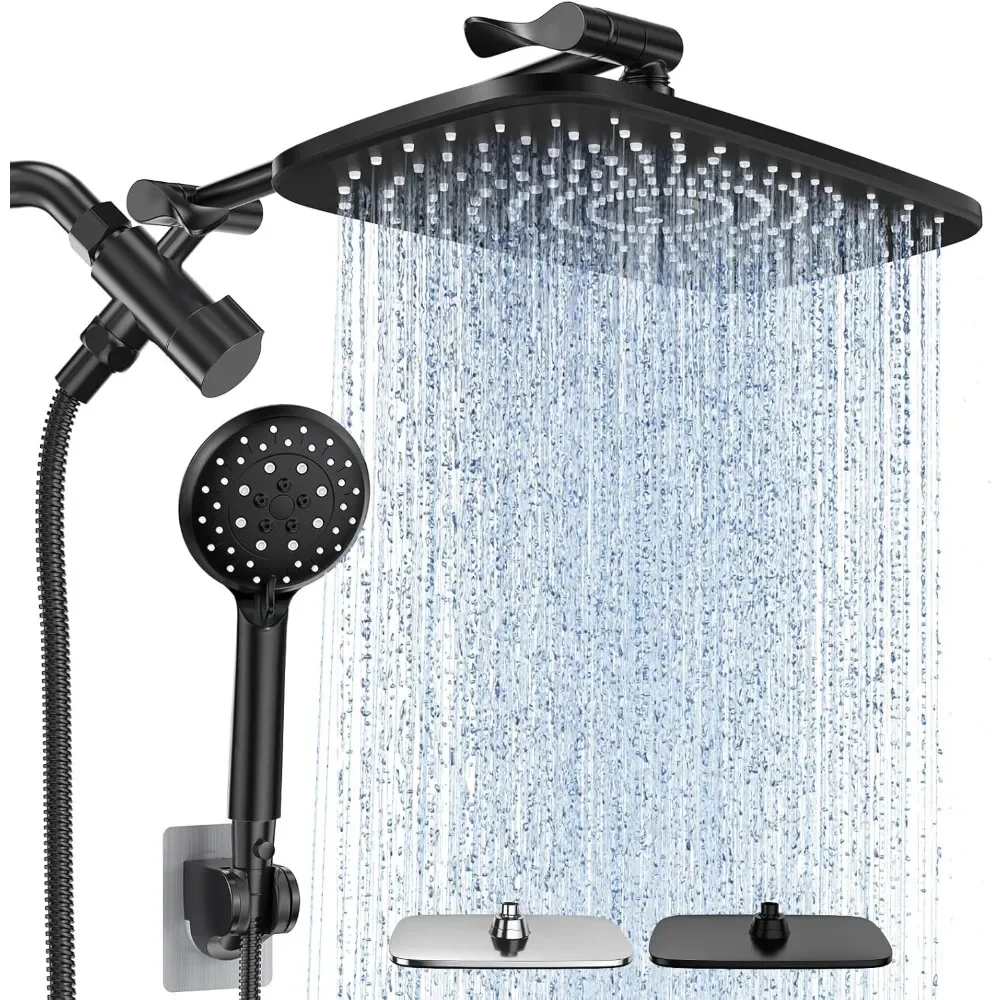High Pressure Rain Shower Head Combo with Extension Arm- Wide Showerheads with 6 Handheld Water Spray, Shower Head
