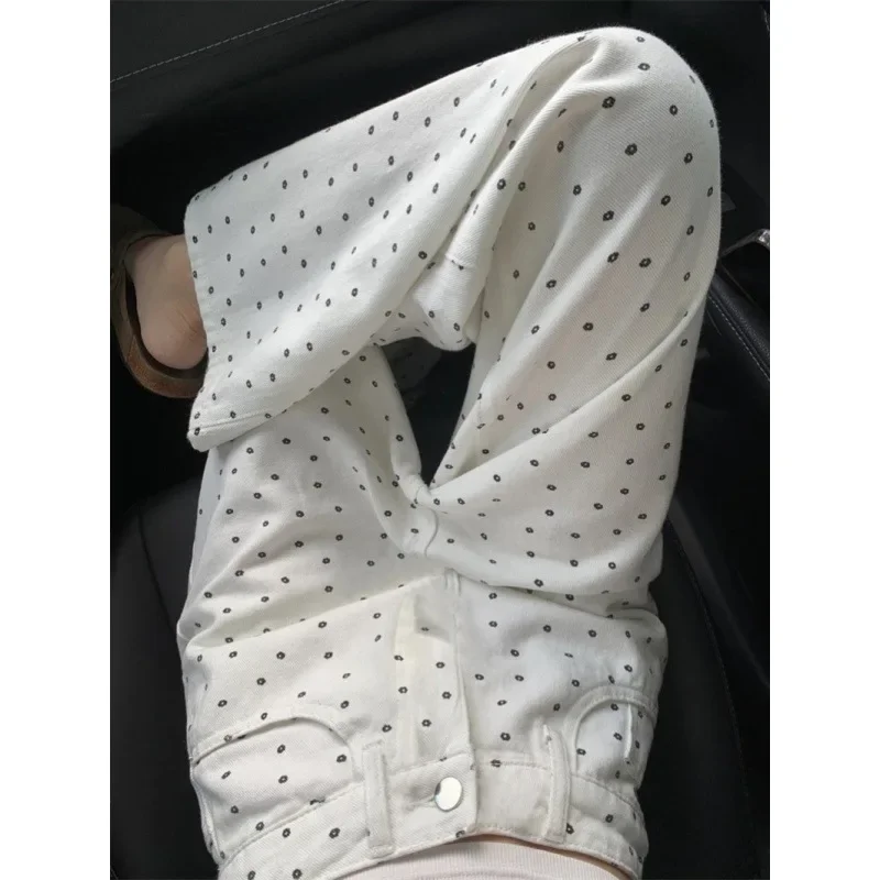 C2024 Autumn New Niche Design Korean-Style Straight-Leg Jeans Ins Casual Hipster Pants With Trendy Polka Dots