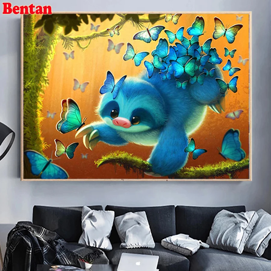 5d Diamond Painting Cute Sloth Butterfly Picture Of Rhinestone Full Square Round Diamond Embroidery Animal Mosaic Home Decor