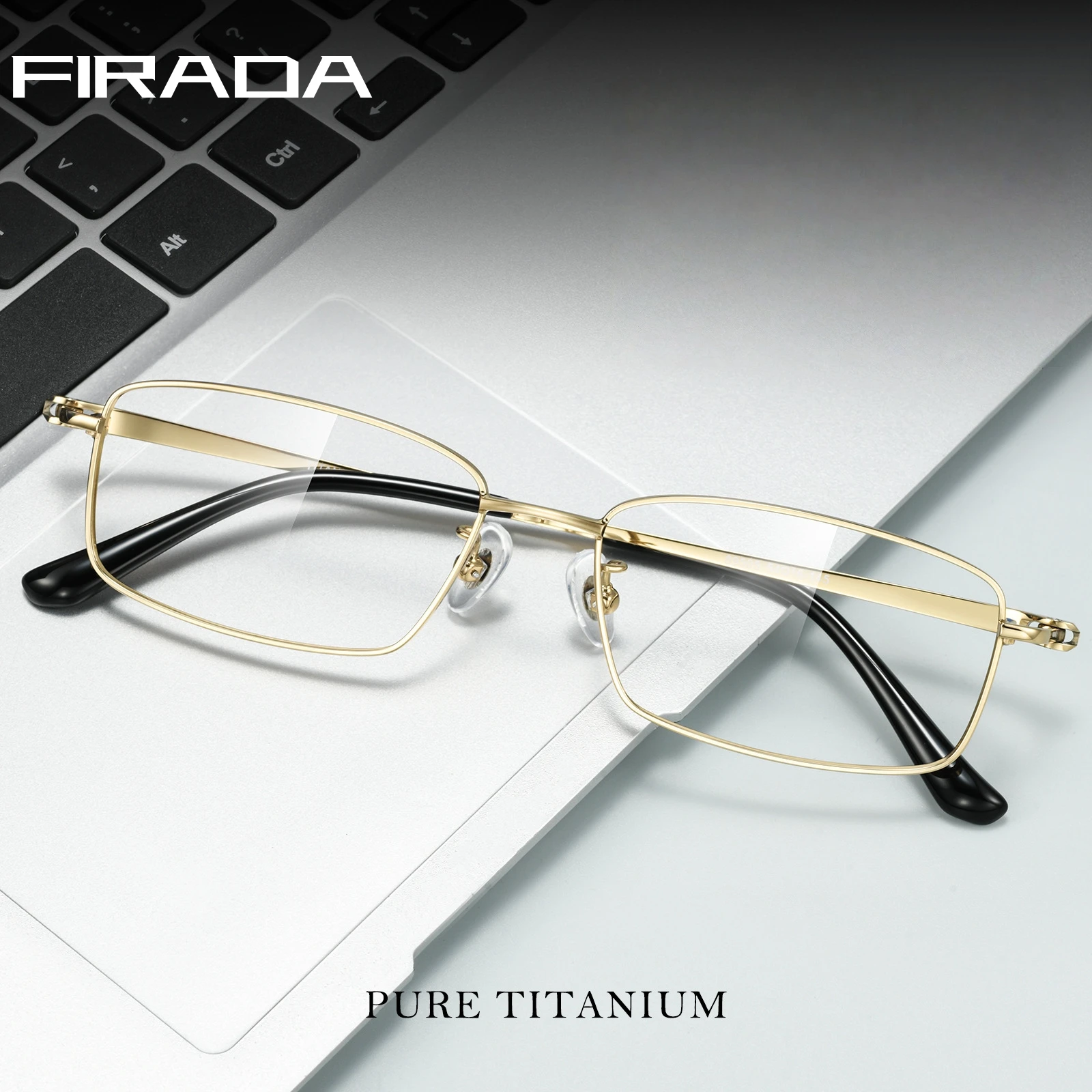 

FIRADA Fashionable Comfortable Pure Titanium Glasses Frame Ultra-light Square Retro Eyewear Luxury Eyeglasses Frame Men 89505