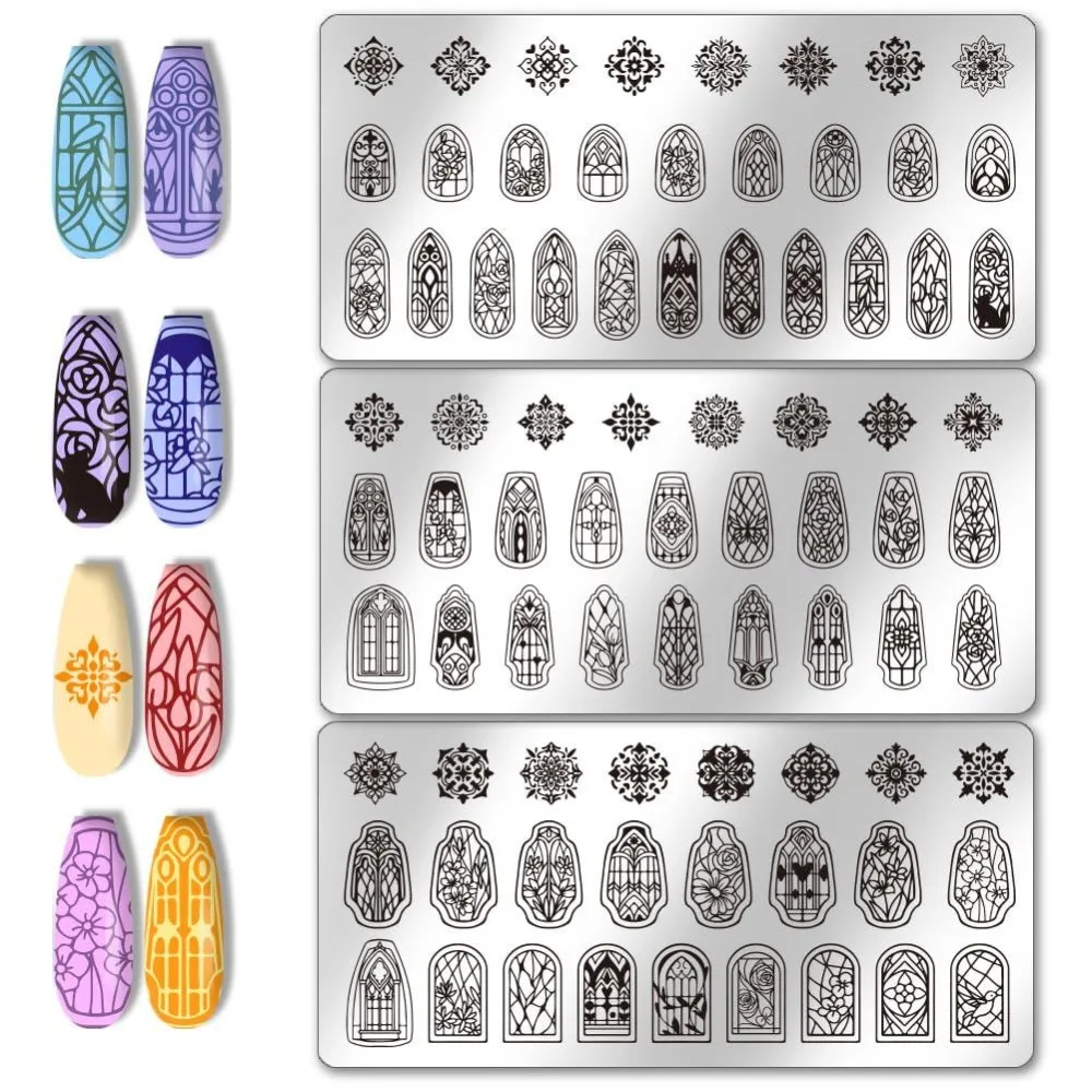 3pcs Glass Window Nail Art Templates 79 Patterns Flower Window Mini Flower Nail Stamping Plate Nail Art Stencils Plates