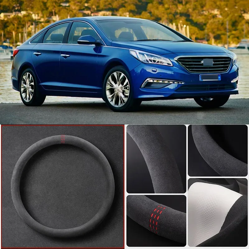 

Alcantara Anti-Slip Black Suede Leather Car Universal Steering Wheel Cover For Hyundai Sonata Car Accessories