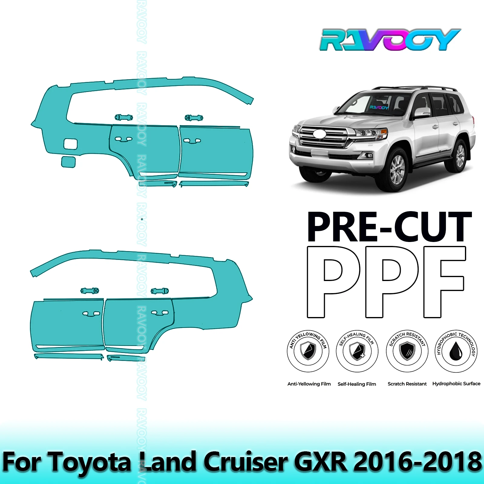 

For Toyota Land Cruiser GXR 2016-2018 8.5mil Clear Matte Pre-Cut PPF Door & A/B Pillar Kit TPU Paint Protection Film Set