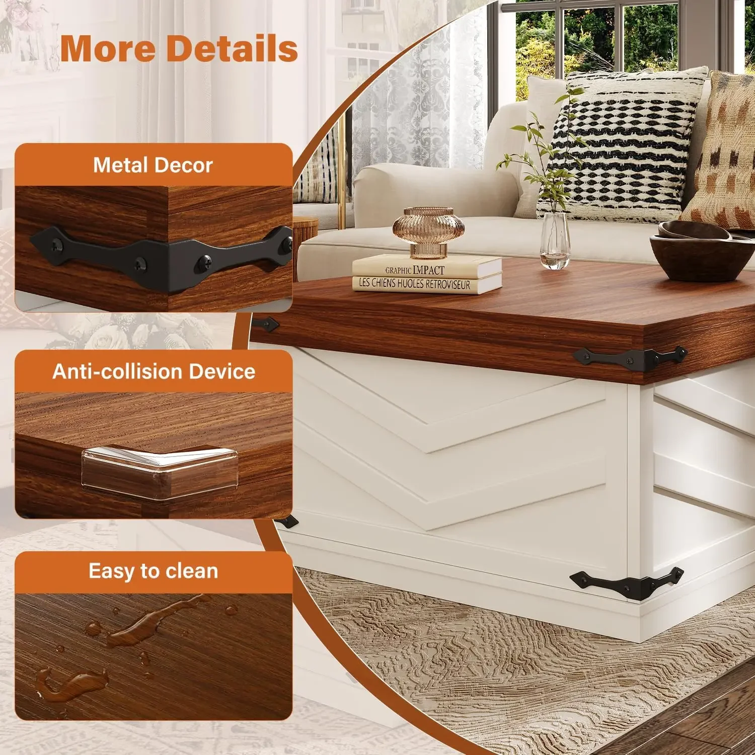 [New Arrival!]31.5'' Lift Top Coffee Table, Sliding Top Square Center Table with Large Hidden Storage Organizer, Multi-Functiona