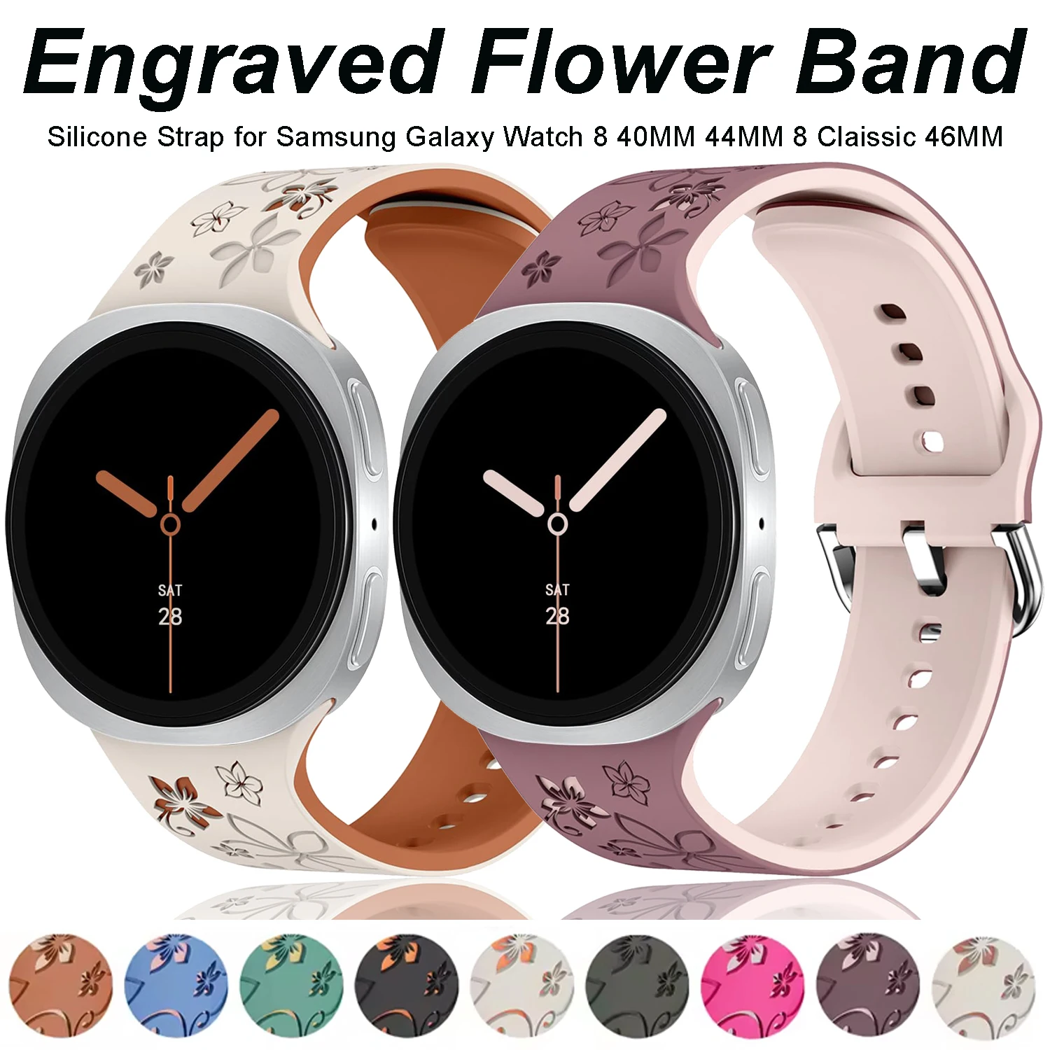 

Engraved Flower Silicone Strap for Samsung Galaxy Watch 8 Classic 46mm Breathable Wristband Accessories Galaxy Watch 8 40mm 44mm