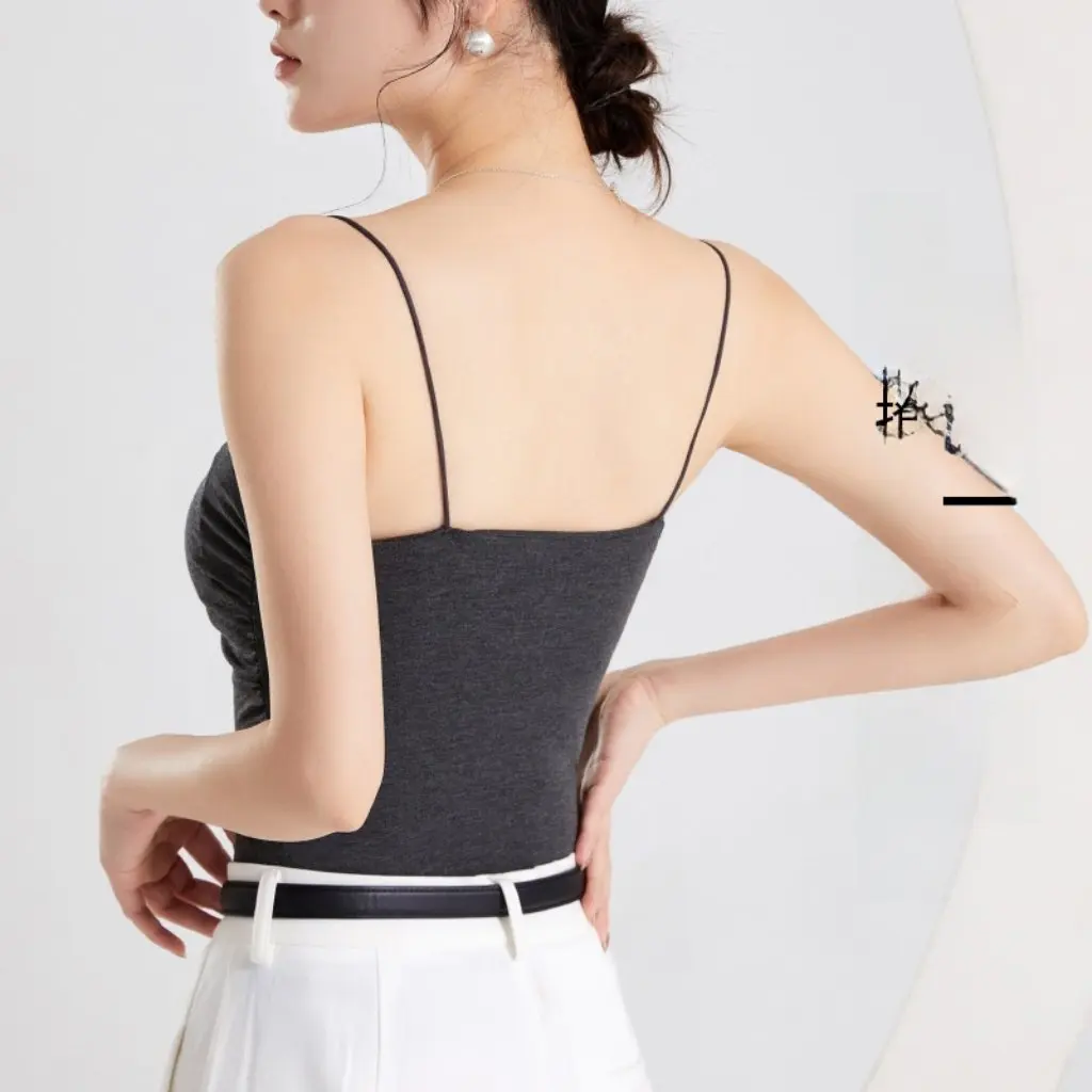 

Women's Pure Pleated One-Piece Strap Vest Bra with Chest Pad Summer Outer Wear Underwear