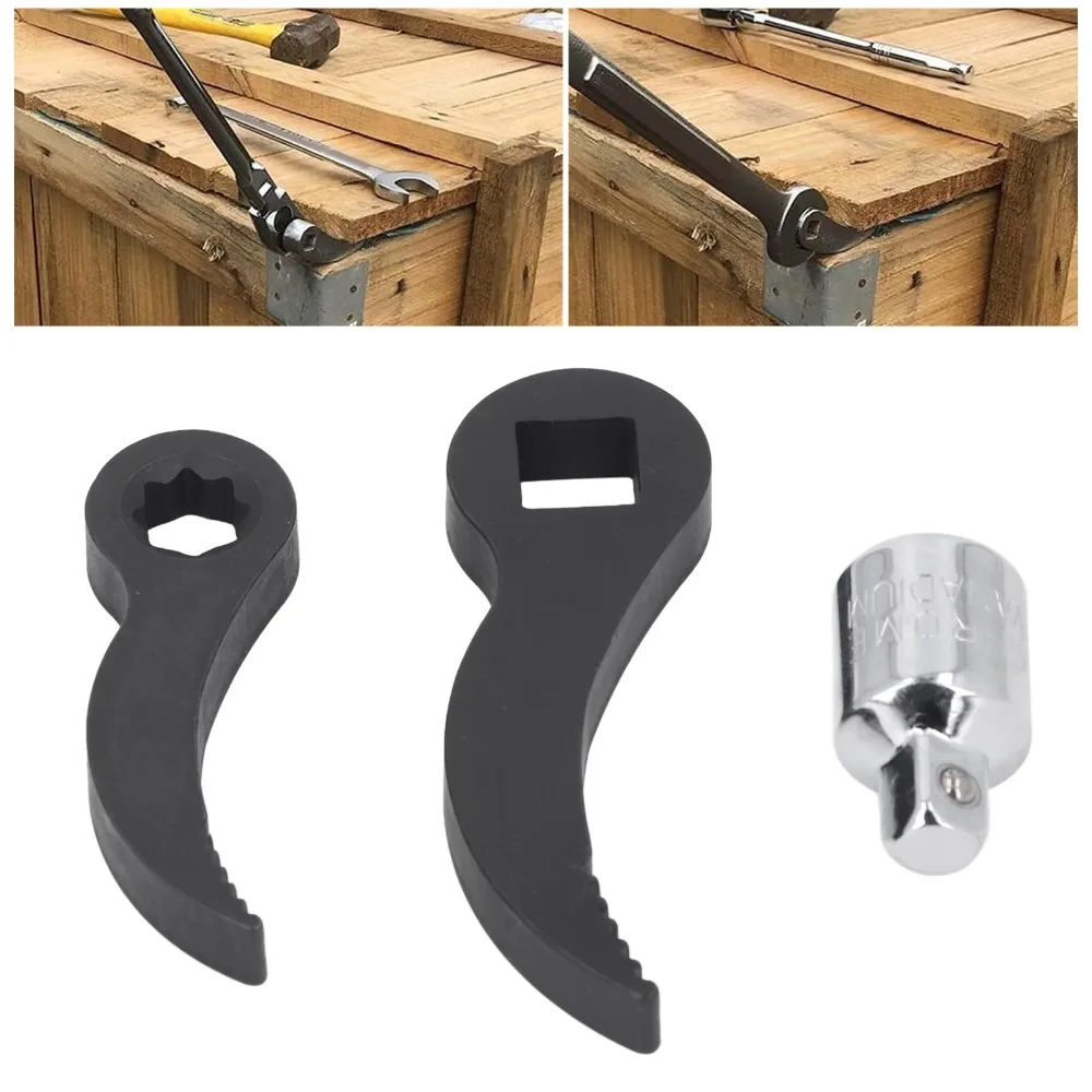 Universal 3/8in Star Crowbar Adapter Head 1/2in Square Serrated Half Shaft Adapter Pry Bar CR Steel Wrench Adaptor Tight Spaces