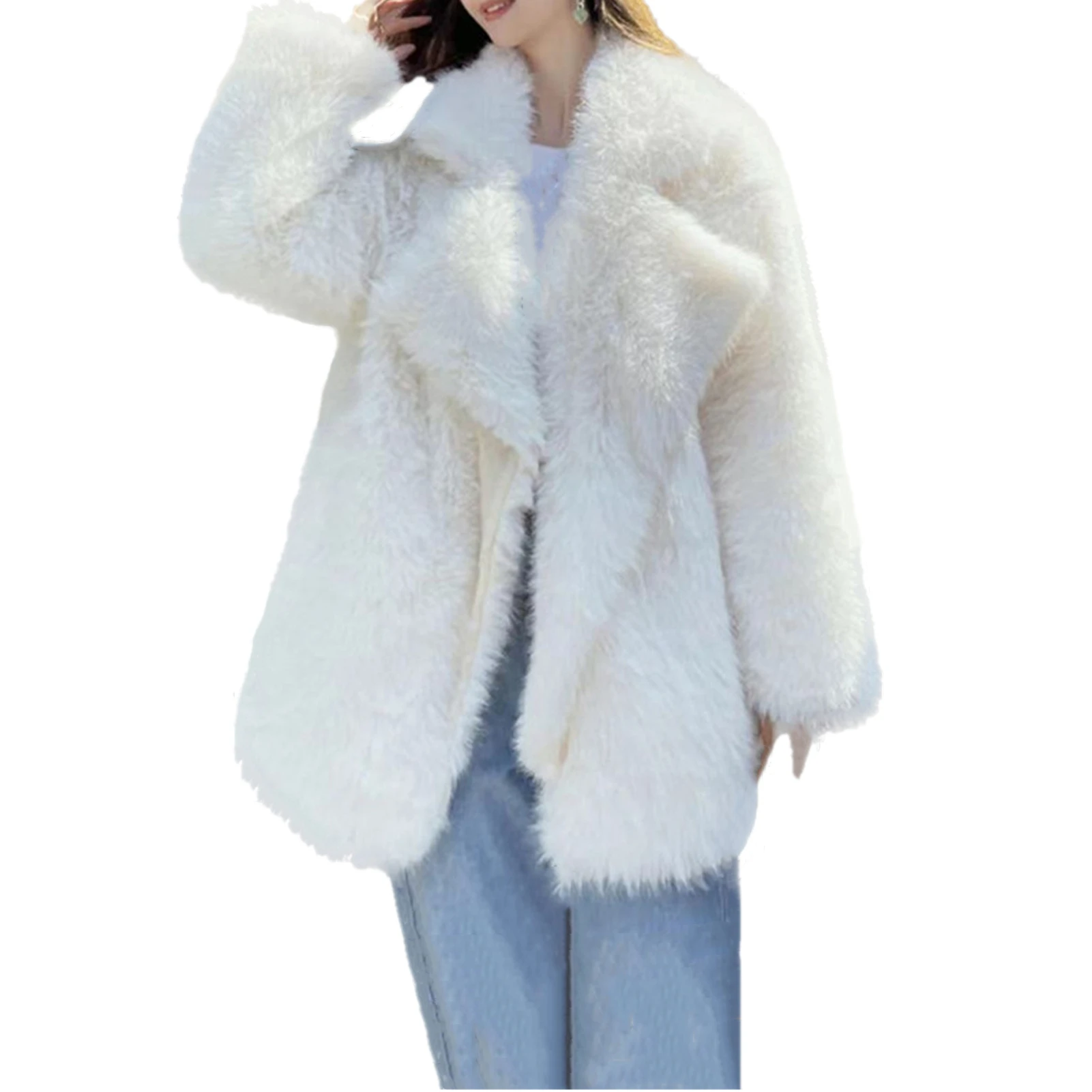 

Lisa Colly Women's Winter Faux Fur Coat Fluffy Jacket Long Sleeve Lapel Shaggy Parka Coat Overcoat