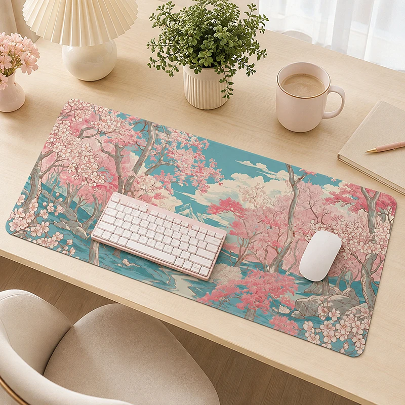 Pastel Sakura Valley Mouse Pad Gaming XL Computer New Home Mousepad XXL Playmat MousePads Non-Slip Natural Rubber Soft Table Mat