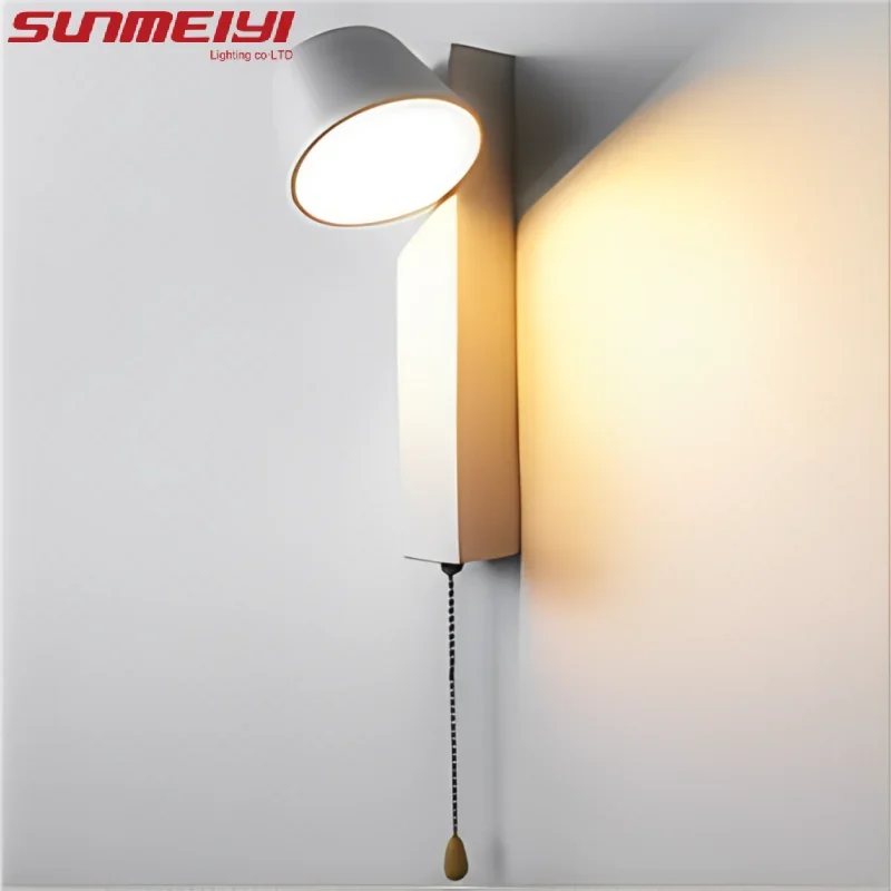 

Nordic Modern Simple Indoor LED Wall Lamp Rotatable Bedside Lamp Living Room Bedroom Corridor Aisle Lamp with Pull Cord Switch