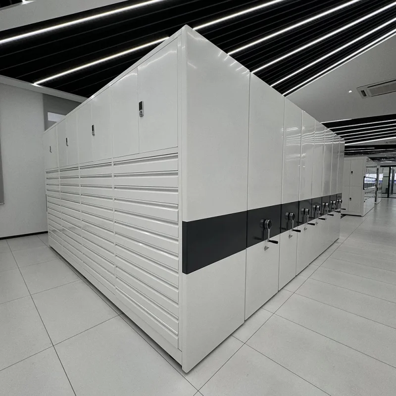 custom.Light Gray Metal Modern File Rack with 5 Drawers and Lock Manual Mobile Compactor Shelving School and Warehouse