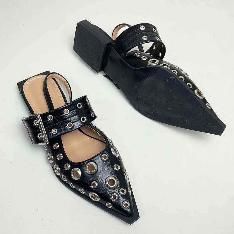 Big Size 2024 Luxury Women Flats Sandals Shoes Female Casual Buckle Strap Fashion Pointed Toe Ladies Sandals Shoes Slingback