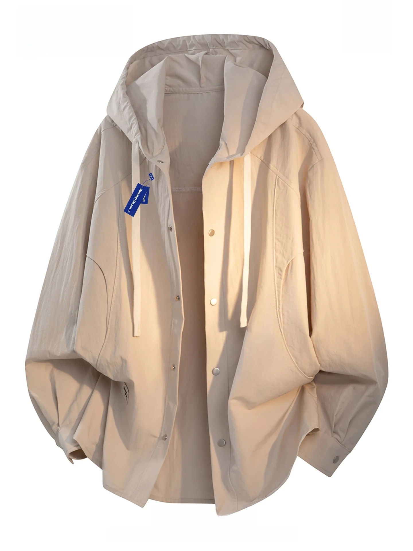 Wassup Dozen Spring Loose Fit Long Sleeve Men's Shirt Jacket with Hood Sun Protection Casual Style Polyester Fiber Breathable